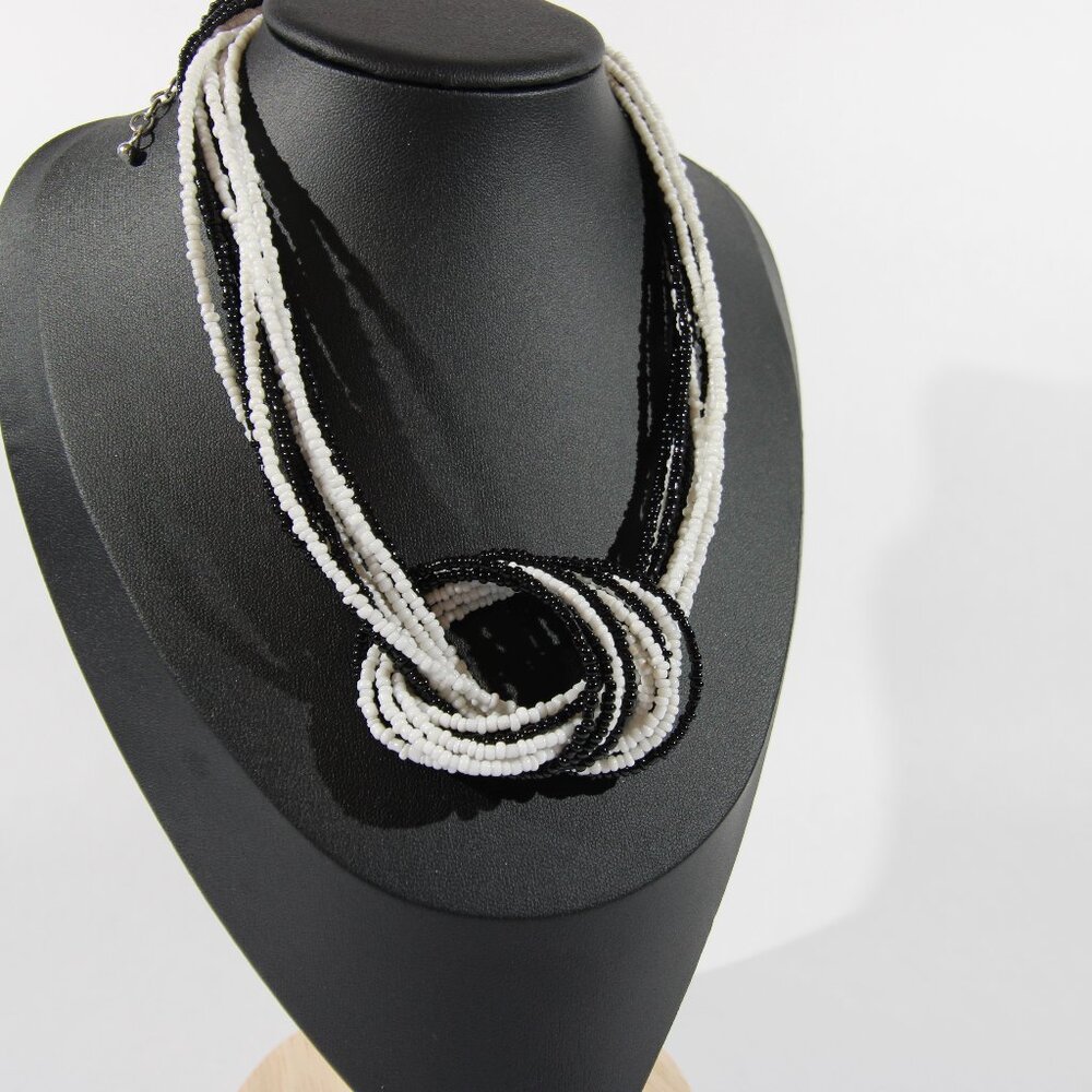 Vintage Black and White Multi-Strand Seed Bead Necklace - Picture 1 of 7